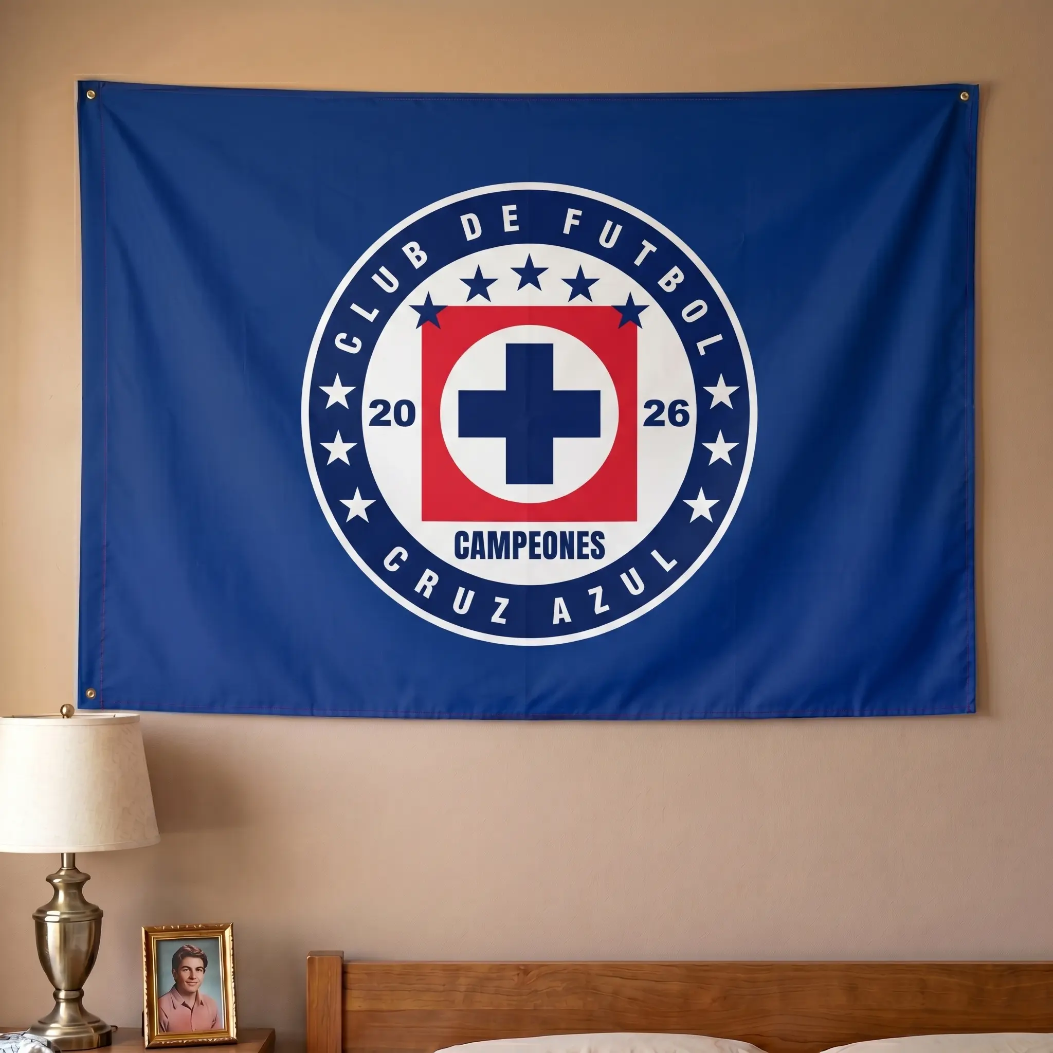2026 Campeones La Maquina Cruz Azul Football House Flag, Mexican Soccer Wall Decor Tapestry, Outdoor Home & Festive Party Backdrop Banner, Outdoors