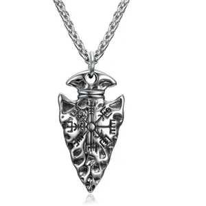 Asgard Crafted Handcrafted Stainless Steel Nordic Spear Head Pendant With Helm Of Terror