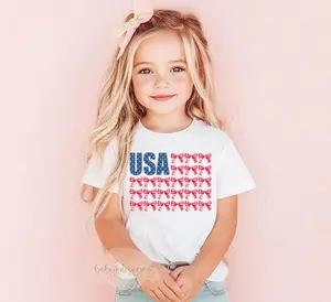 USA Shirt, Girls Coquette Flag TShirt,  4th of July Shirt, Preppy Patriotic Shirt, Coquette Bow Shirt, Floral USA, Coquette 4th Tee