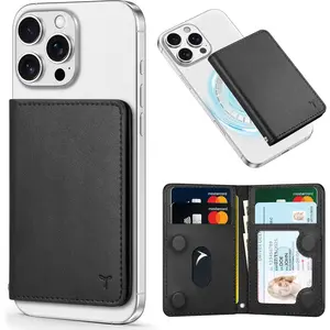 for Magsafe Wallet with 6 Card Holders, RFID Blocking [Clear ID Window] PU Leather Men Women Folio  Phone Wallet for  16/15/14/13/12/Plus/Pro/Pro Max Series, Black