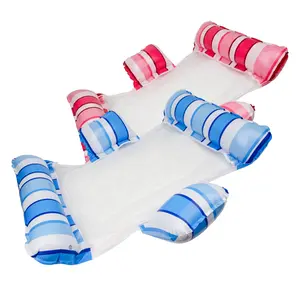 2 Pack 4 in 1 Pool Float Hammock, Multi-Purpose Adult Water Floating Lounge Chair, Thick Non-Sticky Durable PVC Water Hammock Float, White Striped