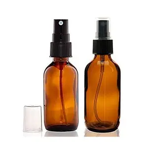 2 Ounce Glass Amber Essential Oil Bottles with Black Fine Mist Sprayer for Aromatherapy & Cosmetic Sprays by JT Bottles