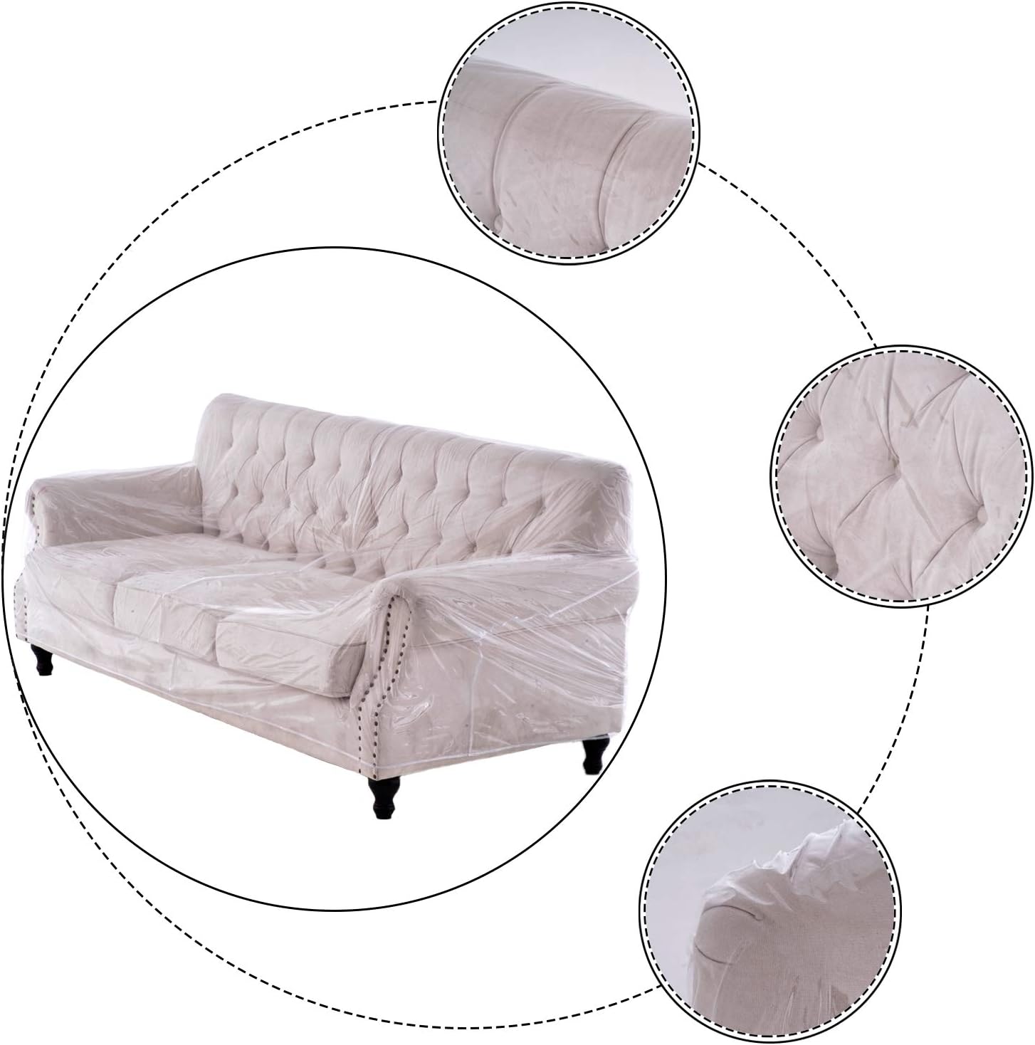 Swanna Waterproof Clear Plastic Thicker 36”RH x 18" FH x 84”W x 40" D, Loveseat Sofa/Couch Cover - Vinyl Shield Sofa Slipover Furniture Protection for Moving (Loveseat -1 Pack)