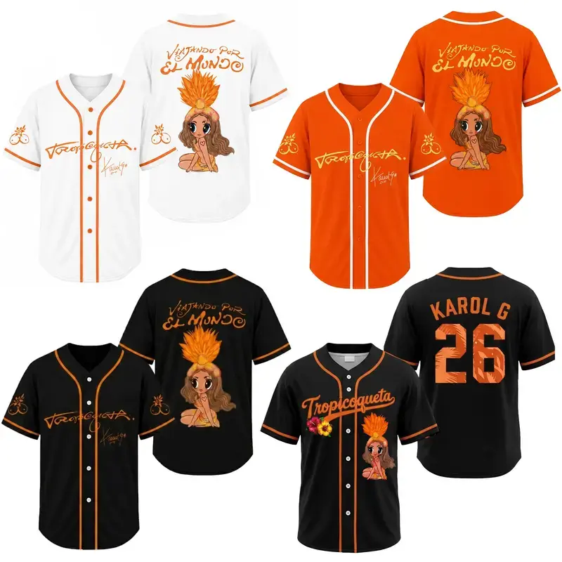 Tropicoqueta Girl Doll Baseball Jersey, Viajando Por El Mundo Tropitour 2026 Shirt, Latina Music Fan Apparel, Summer Concert Outfit, Streetwear Gift for Fans