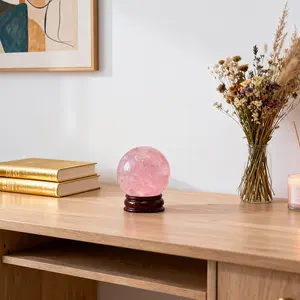 Natural Rose Quartz Crystal Ball, 40mm Natural Crystal Ball, Handmade Sphere, Unique Pink Translucent Crystal with Natural Variations