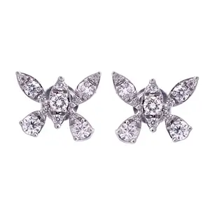 Exquisite 18k White Gold Natural Diamond Butterfly Earrings