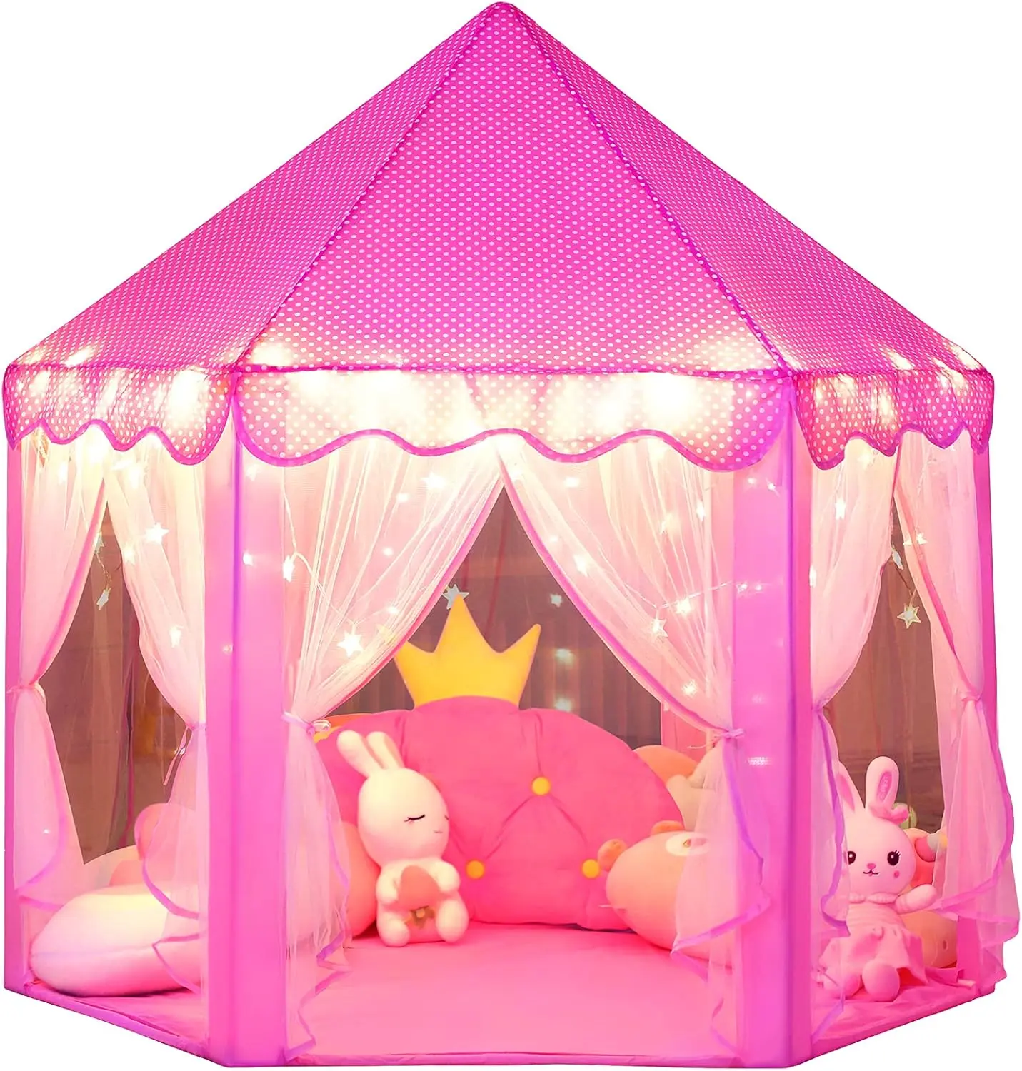 Pink Princess Castle Play Tent for Girls Toddlers Ages 2-7, Large Indoor Outdoor Kids Playhouse Fort with Star LED Lights, Perfect Birthday Gift Toy for Little Princess, Coziest Reading & Pretend Play Corner Space