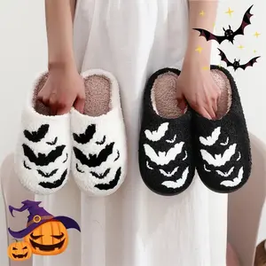 Bat Slipper Halloween Flat Indoor House Shoes For Women Men Soft Plush Cozy Horror Fashion Halloween Gifts