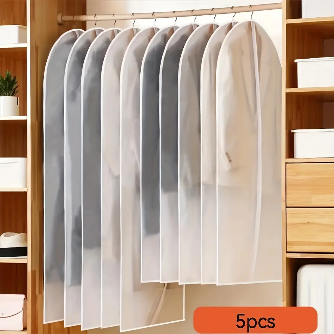 5pcs Clothes Dustproof Bag - Transparent, Hanging Suit Cover, PVC Cover - Household Storage for Clothing - for Men & Women - Perfect Gift
