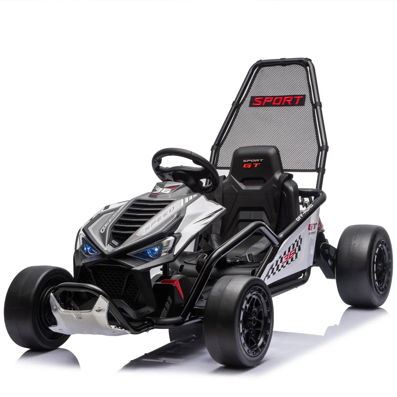 24V Kids' Electric Go Kart (Ages 6+), 400W Motor, 5-7.5 MPH Speed Drift Ride-on Toy with Front EVA Wheels, Metal Frame, Suspension, 2 Speeds, 5-Point Harness, Music, Lights, Black Outdoor Design, Go Karts
