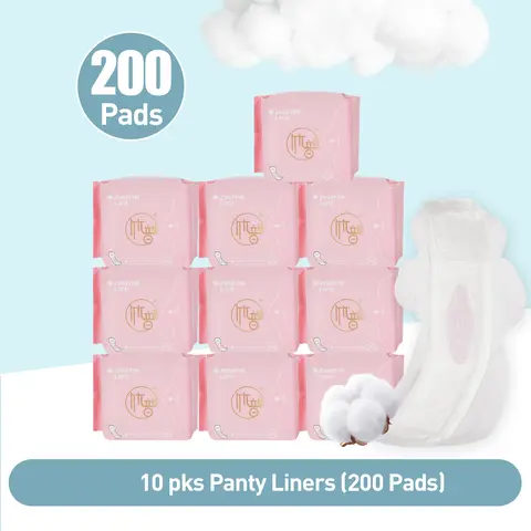 10 Packs / 200 Count, Zhuyin Life 155mm Daily Mini Menstrual Pads Without Wings, Organic Cotton Unscented, Super Absorbent for Everyday Light Flow