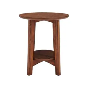 Alaterre Furniture Hardwood Wood End Table Top Round Shelf Mid-Century Chestnut