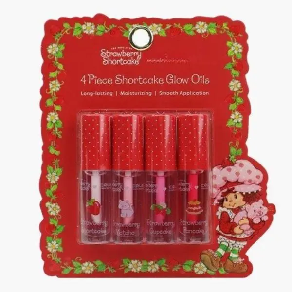 Celavi Strawberry Shortcake 4 Piece Lip Oil Set - Long Lasting Moisturizing Glow Oils for Sweet Glowing Lips - Delightful Treat for Your Lips