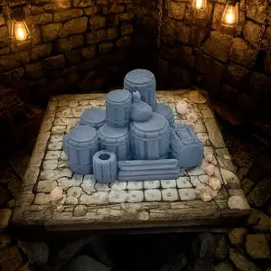 3D Printed Unassembled Plastic Model, Stacked Wooden Bucket, D&d Models, Mini Terrain, Role Playing Board Game Accessories