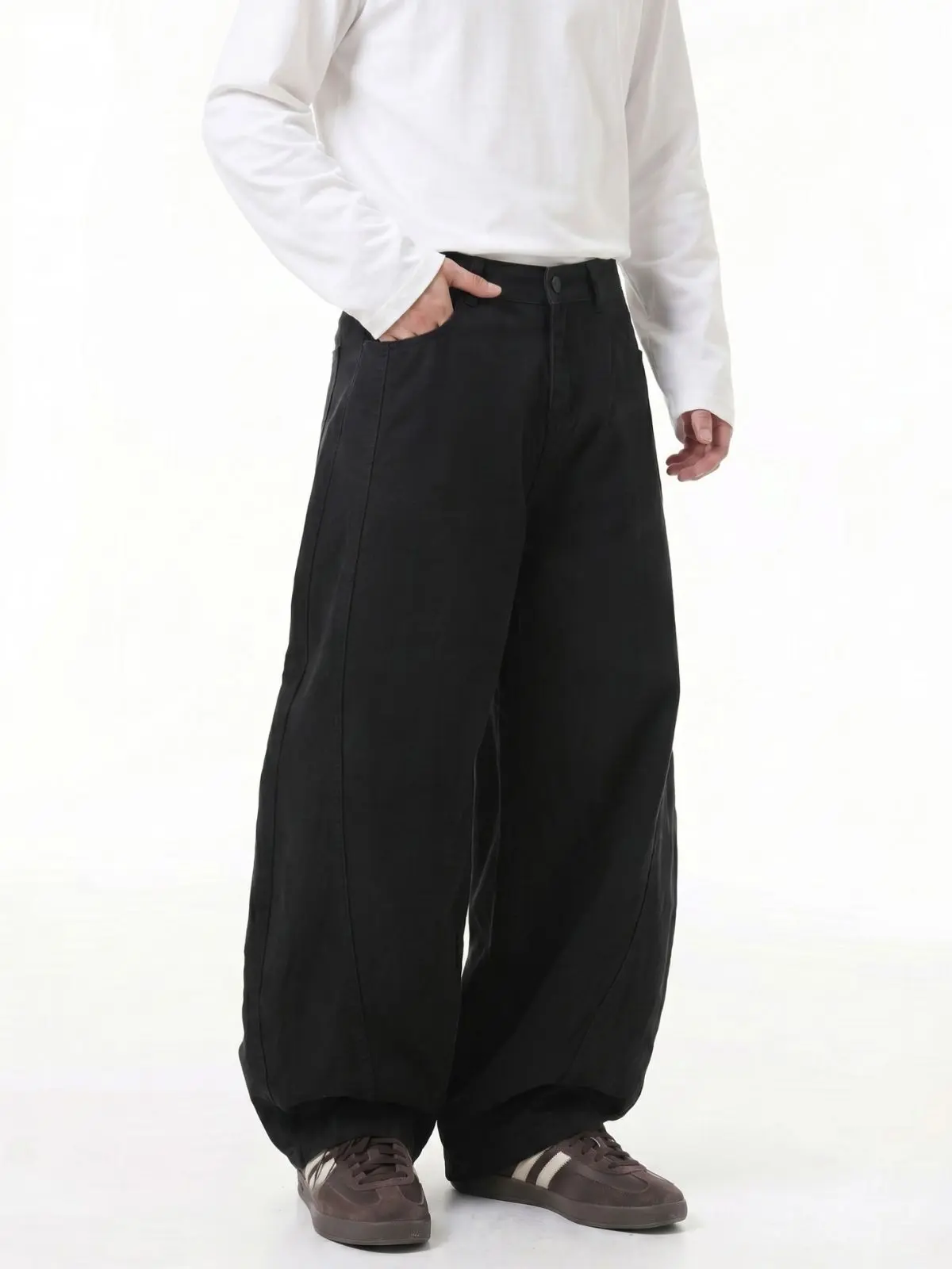 Men’s clear-line wide-leg long pants — high-waisted, drapey, loose straight-cut casual trousers Menswear Outfit