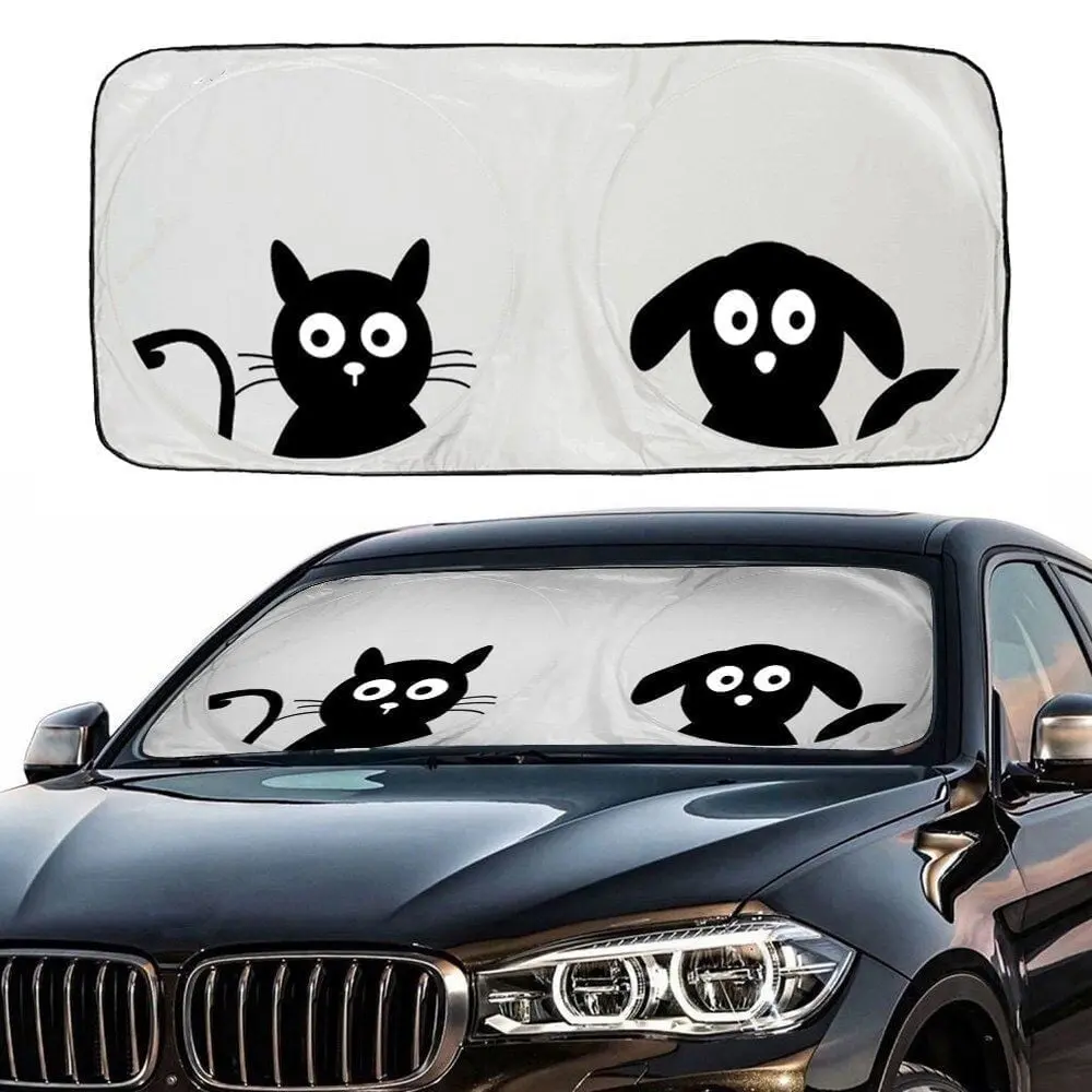 Car Windshield Sunshade with Pet Design(59 x33in ), HOMEYA Cute Cartoon Design Front Auto Car Windshield Sun Shade Folding Silvering Sun Visor - UV Coating for UV Ray Deflector