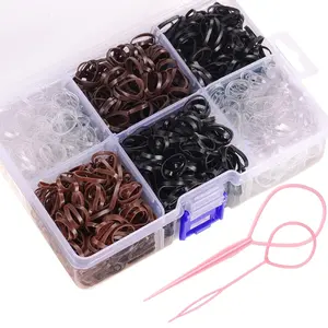 Mini Hair Ties, 2500 count Soft Hair Rubber Bands and Elastics for Girls Women with Organizer Box (Black, Clear, Brown, Dark Brown)