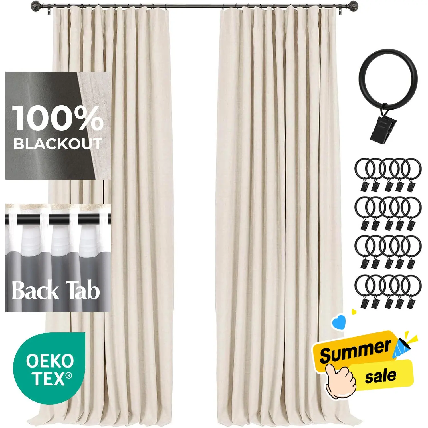 Back To School Inovaday 2pcs Blackout Curtains Linen Curtains for Living Room Bedroom Window Drapes Clip Rings/Rod Pocket Linen Black Out Curtains Thermal Insulated
