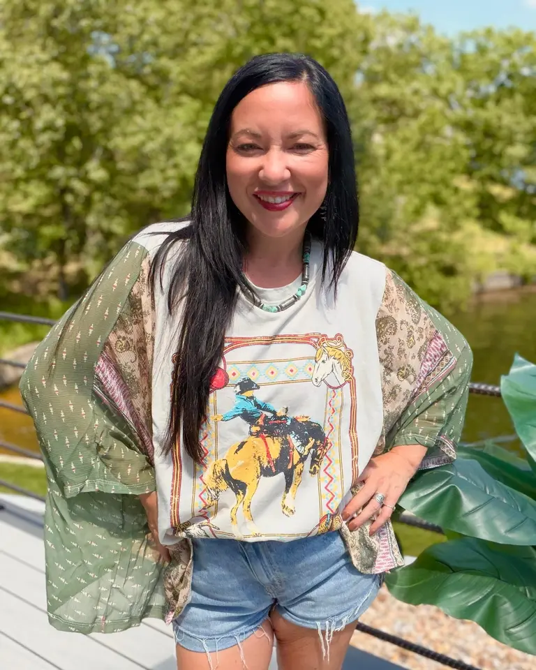 Cowboy Motifs Kantha Style Top