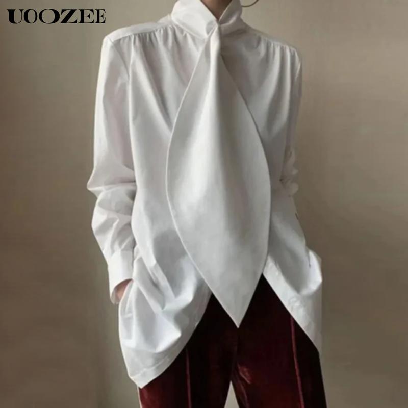 UOOZEE Women's Elegant Plus Size Plain Long-Sleeve Blouse - Cool-Weather Sleeves, Comfy Loose Cut, Breathable Non-Stretch Fabric, Modern Clean Lines, Buttoned All-Seasons Wardrobe Staple