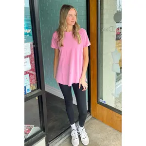 Zenana-French Terry Acid Wash Short Sleeve Cuff Pullover