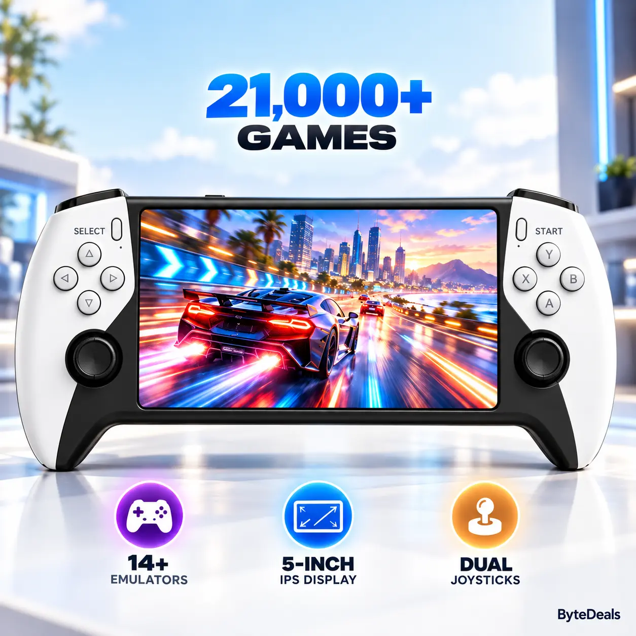 SF3500 Retro Handheld Gaming Console, 21000+ Built-in Games, 14+ Emulators, 5 in IPS Screen, Dual Joysticks, USB-C, Portable Retro Game Device