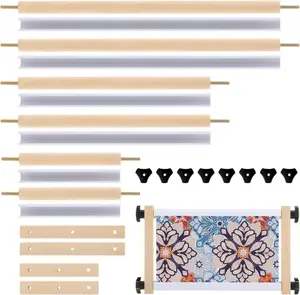 Cross Stitch Scroll Frame Set with Plastic Clamps Beech Hardwood Different Sizes Embroidery Frames Needlepoint Cross Stitch Holder Square Embroidery Hoop Holder for Sewing Projects