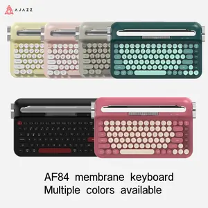 AJAZZ AF84 wireless office membrane keyboard dual-mode 2.4G Bluetooth ABS material high aesthetic typewriter keyboard steam retro punk style female gift support multiple systems suitable for office and gaming  with self provided AAA battery*2