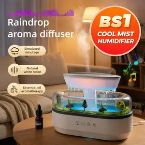 Same-day shipping！2-in-1 Cool Mist Humidifier & Essential Oil Diffuser, Raindrop Rainfall White Noise Sound Therapy, 8-Color Ambient Night Light, Quiet Bedroom Home Office Room Use