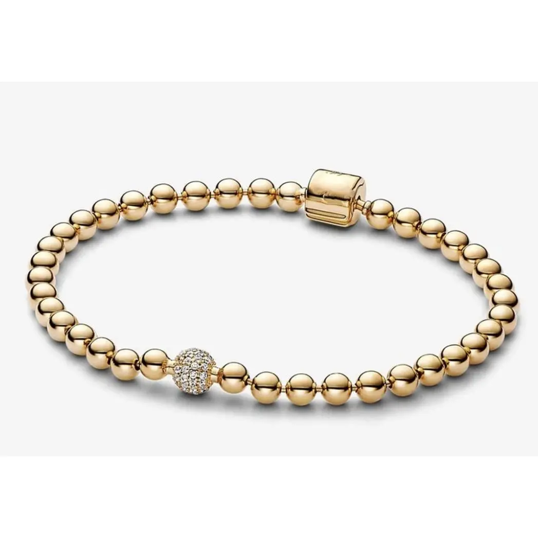 S925 sterling silver beads & pavé bracelet, fit for bracelet charm, woman fashion jewelry, popular gift, gifts for her