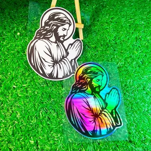 Jesus Praying Motorcycle Sticker, Waterproof & Durable Vinyl Decal for Motorbike Front Windshield, Fuel Tank, Car Rear Window, Electric Scooter Exterior Vinyl Decal