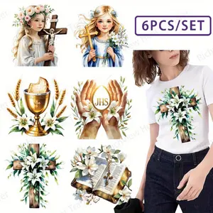6 Pcs Cross Pattern Heat Transfer Vinyl HTV Stickers DIY Washable T Shirt Iron on Patches  Fabric Decorative Decals