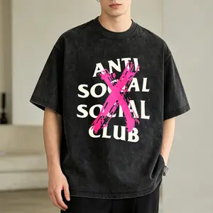 Men's Vintage Washed T-Shirt Anti Social Social Club Oversized Graphic Tee Outdoor Casual Short Sleeve