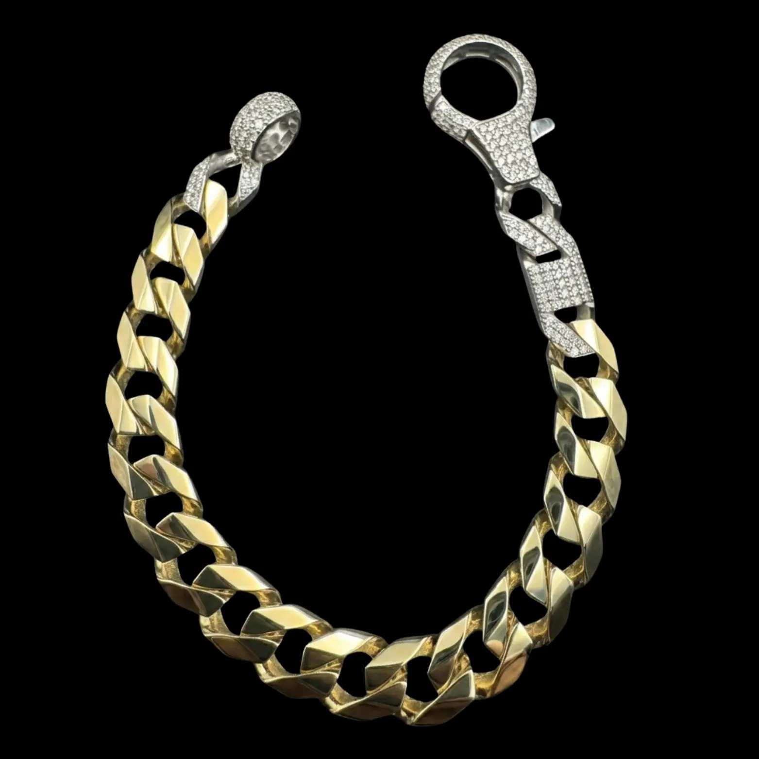 14K SEMI SOLID 2 TONE MONACO BRACELET WITH ICED OUT LOBSTER LOCK 8.5MM