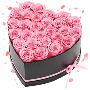 VEVOR Forever Flowers, 27 Preserved Roses in a Heart Shape Box, Eternal Flowers Immortal Bouquet Birthday Present for Women Her Wife Mothers, Anniversary, Valentine's Day,Christmas, Pink
