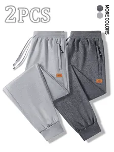 2Pack Men's Casual Sweatpants Spring Autumn Elastic Waist Drawstring Hidden Zipper Pockets Joggers for Running Gym Basketball Home Daily Wear Comfortable Fashion Pants for Youth Students