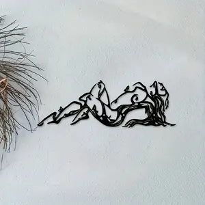 2D plan, 1 elegant metal wall art silhouette - modern female line painting, smooth movements, black iron design, modern minimalist design, suitable for indoor home decoration, living room, garden or balcony, very suitable for room decoration