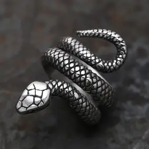 GTHIC Gothic Serpent Ring – Stainless Steel Coiled Snake Design, Unisex Jewelry Size 5-16, Mystical Transformation Gift