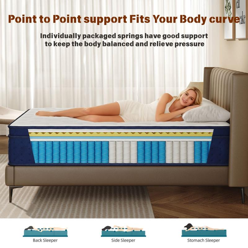 12/14 Inch Twin, Full, Queen, King  Memory Foam And Spring, Hybrid  Medium Firmness,Motion Isolation and Firm Edges， Breathable Spring   ,Ergonomic queen size  Interior Modern，For Home Rooms Hotels fort able Pocket Coil Mattress modern