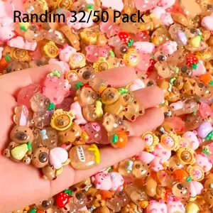 32 Piece Cartoon Cute Glow-In-The-Dark Capybara Otter DIY Accessories, Resin Charms for Christmas Holiday Decorations, Student Gifts