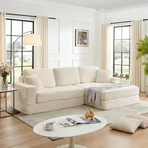 [2 packing delivery] Niccae Left Seat L-Shaped Sectional Sofa, Compressed Corduroy, Modern Minimalist Design,Converts to Bed,Space-Saving&Comfortable,(Ships in 2 Packages)