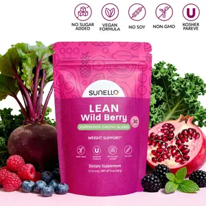 Sunello Lean Wild Berry Superfood Greens Blend Powdered Supplement Drink Mix No Sugar Added Vegan Non-GMO Kosher Pareve