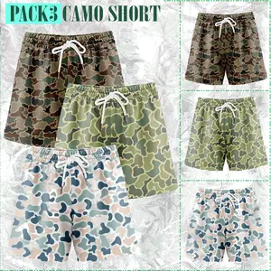 Pack 3 Duck Hunting Shorts with 5 inch Inseam Realistic Camouflage Athletic Shorts, Breathable and Workout-Inspired Design daily wear Mesh Outdoor