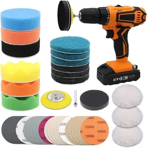 Headlight Restoration Kit, 3 Inch  Polishing Sanding Discs with 1/4 Inch Shank Backing, Scouring Pads, Buffing Sponge, Soft Interface, Woolen Buffer, 41 count