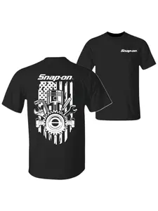 Men's American Flag Graphic Pattern T-Shirt, Casual Round Neck Short Sleeve Shirt, Perfect Gift for Garage Enthusiasts and Car Technicians