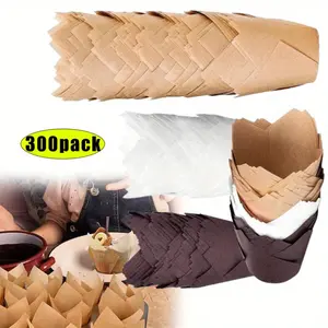 200 Pcs Tulip Cupcake Liners, Muffin Liners for Baking Parchment Paper Cups Cupcake Wrappers – Perfect Size, Sturdy, Greaseproof & Easy to Use – Beige White Brown