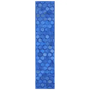 Blue Natural Cowhide Hand Stitched Patchwork Runner Rug - 2' 5" X 12' 0"