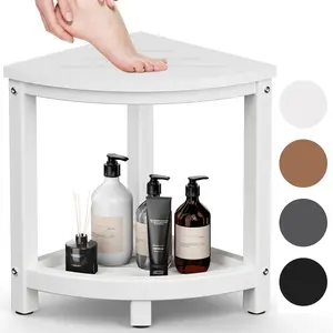 Shower Stool for Inside Shower, Corner Shower Bench Seat, HDPE  Shower Stool for Shaving  with Baffle Storage Shelf, Shower Seat/Foot Rest for Bathroom, Indoor/Outdoor Use, White