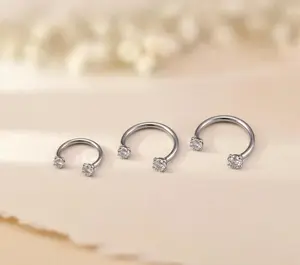 Titanium Clear CZ Horseshoe Nose Ring, Internally Threaded Nostril Piercing, Belly Button Ring, Eyebrow Piercing