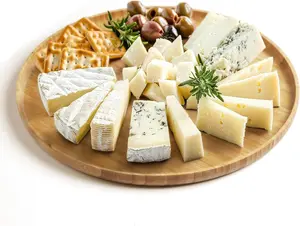 12" Premium Bamboo Round Tray Natural Multipurpose Serving Platter for Grilling BBQ Tea Coffee & Ottoman Decor Ideal for Cheese & Snacks